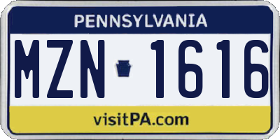 PA license plate MZN1616