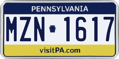 PA license plate MZN1617