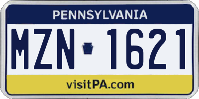 PA license plate MZN1621