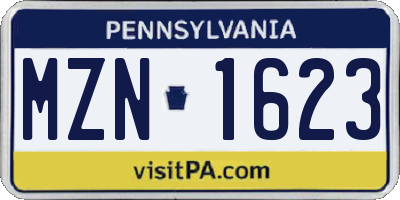 PA license plate MZN1623