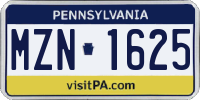 PA license plate MZN1625