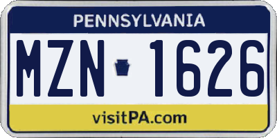 PA license plate MZN1626
