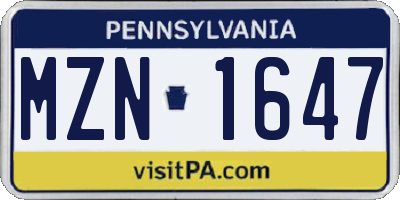 PA license plate MZN1647