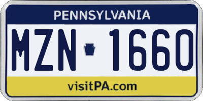 PA license plate MZN1660