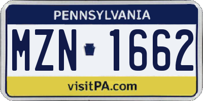 PA license plate MZN1662