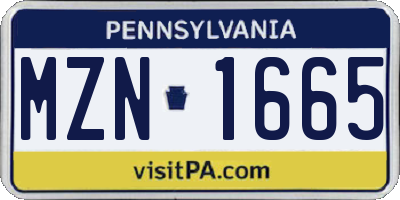 PA license plate MZN1665