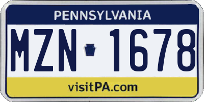 PA license plate MZN1678