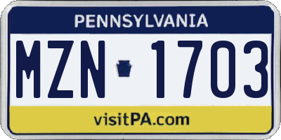 PA license plate MZN1703
