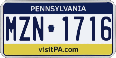 PA license plate MZN1716