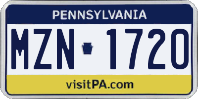 PA license plate MZN1720