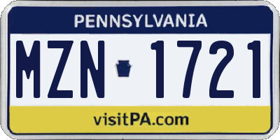 PA license plate MZN1721