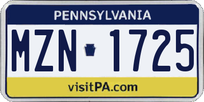 PA license plate MZN1725