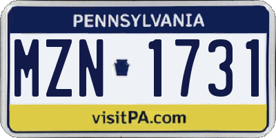 PA license plate MZN1731