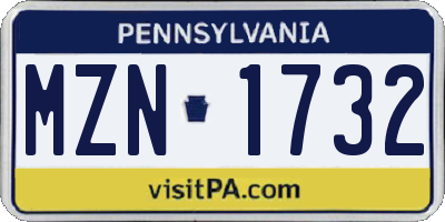 PA license plate MZN1732