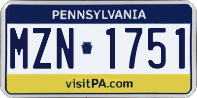 PA license plate MZN1751