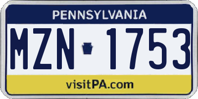 PA license plate MZN1753