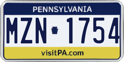PA license plate MZN1754