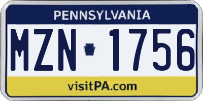 PA license plate MZN1756
