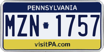PA license plate MZN1757