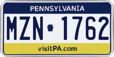PA license plate MZN1762