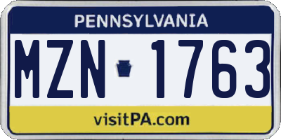 PA license plate MZN1763