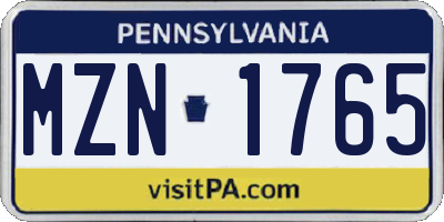 PA license plate MZN1765