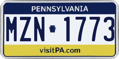 PA license plate MZN1773