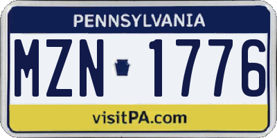 PA license plate MZN1776