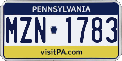 PA license plate MZN1783