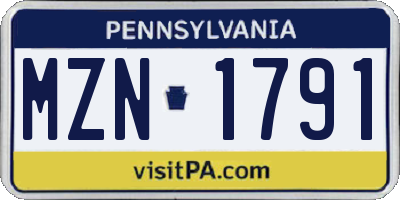 PA license plate MZN1791