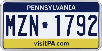 PA license plate MZN1792