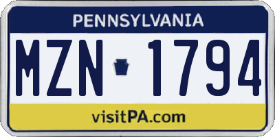 PA license plate MZN1794