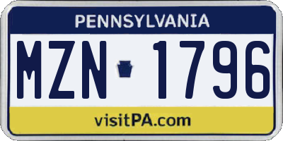 PA license plate MZN1796