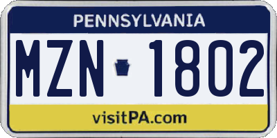 PA license plate MZN1802