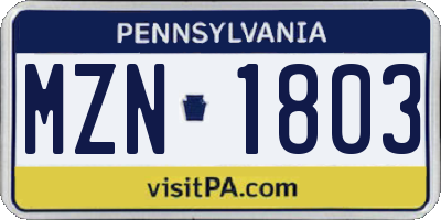 PA license plate MZN1803
