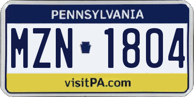 PA license plate MZN1804