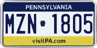 PA license plate MZN1805