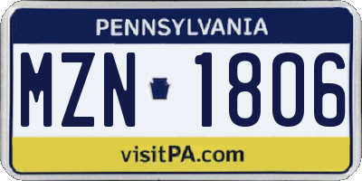 PA license plate MZN1806