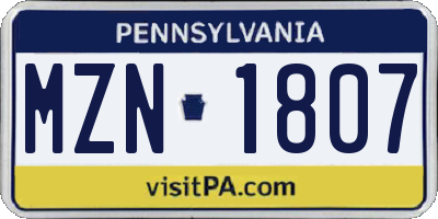 PA license plate MZN1807