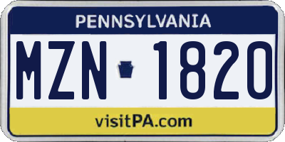 PA license plate MZN1820