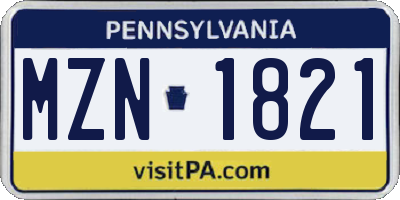 PA license plate MZN1821