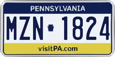 PA license plate MZN1824