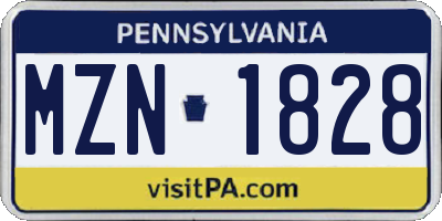 PA license plate MZN1828
