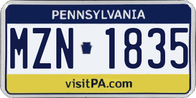 PA license plate MZN1835