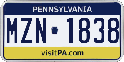 PA license plate MZN1838