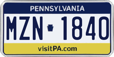 PA license plate MZN1840