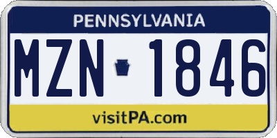 PA license plate MZN1846