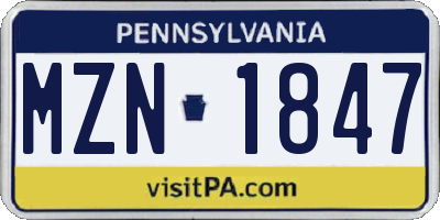 PA license plate MZN1847
