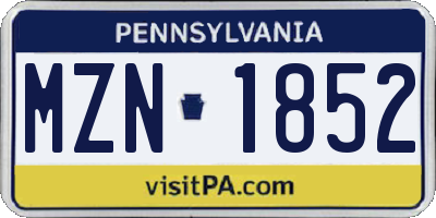 PA license plate MZN1852