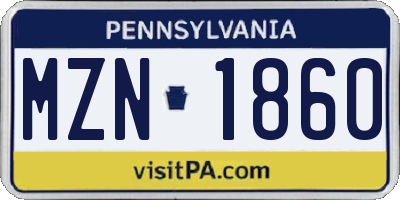 PA license plate MZN1860